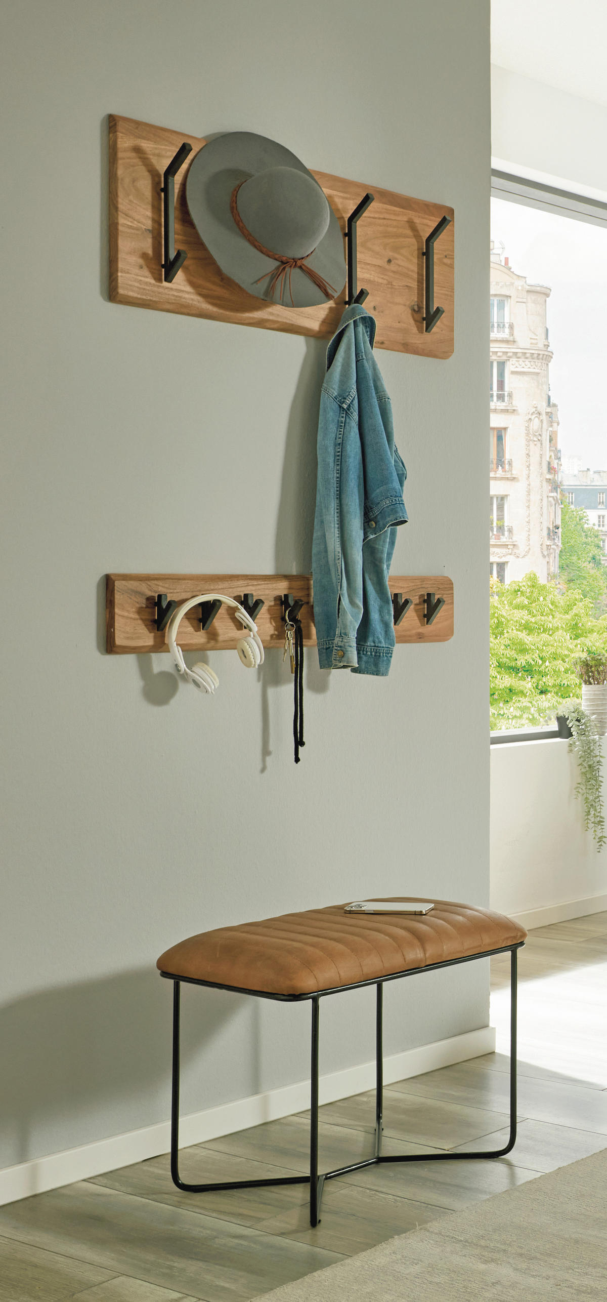 WANDGARDEROBE - Schwarz/Akaziefarben, KONVENTIONELL, Holz/Metall (90/15/9cm)
