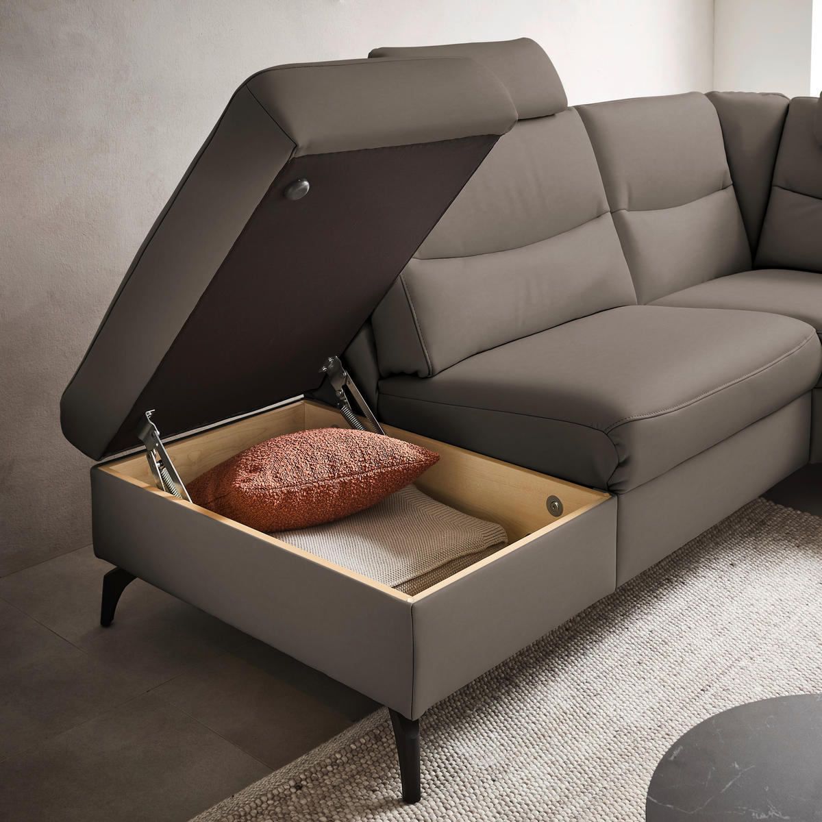 ECKSOFA  in Echtleder Graubraun  249/280 cm  - Anthrazit/Graubraun, Design, Leder/Metall (249/280cm) - Himolla Komfortklass