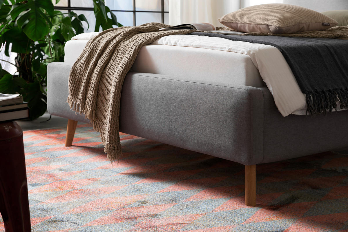 POLSTERBETT Lattenrost, Bettkasten Hellgrau 140/200 cm  - Eichefarben/Hellgrau, Design, Holz/Textil (140/200cm) - Livetastic