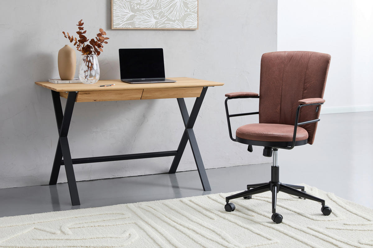 SCHREIBTISCH 120/65/76 cm  in Schwarz, Eichefarben  - Eichefarben/Schwarz, Natur, Holz/Metall (120/65/76cm) - Linea Natura