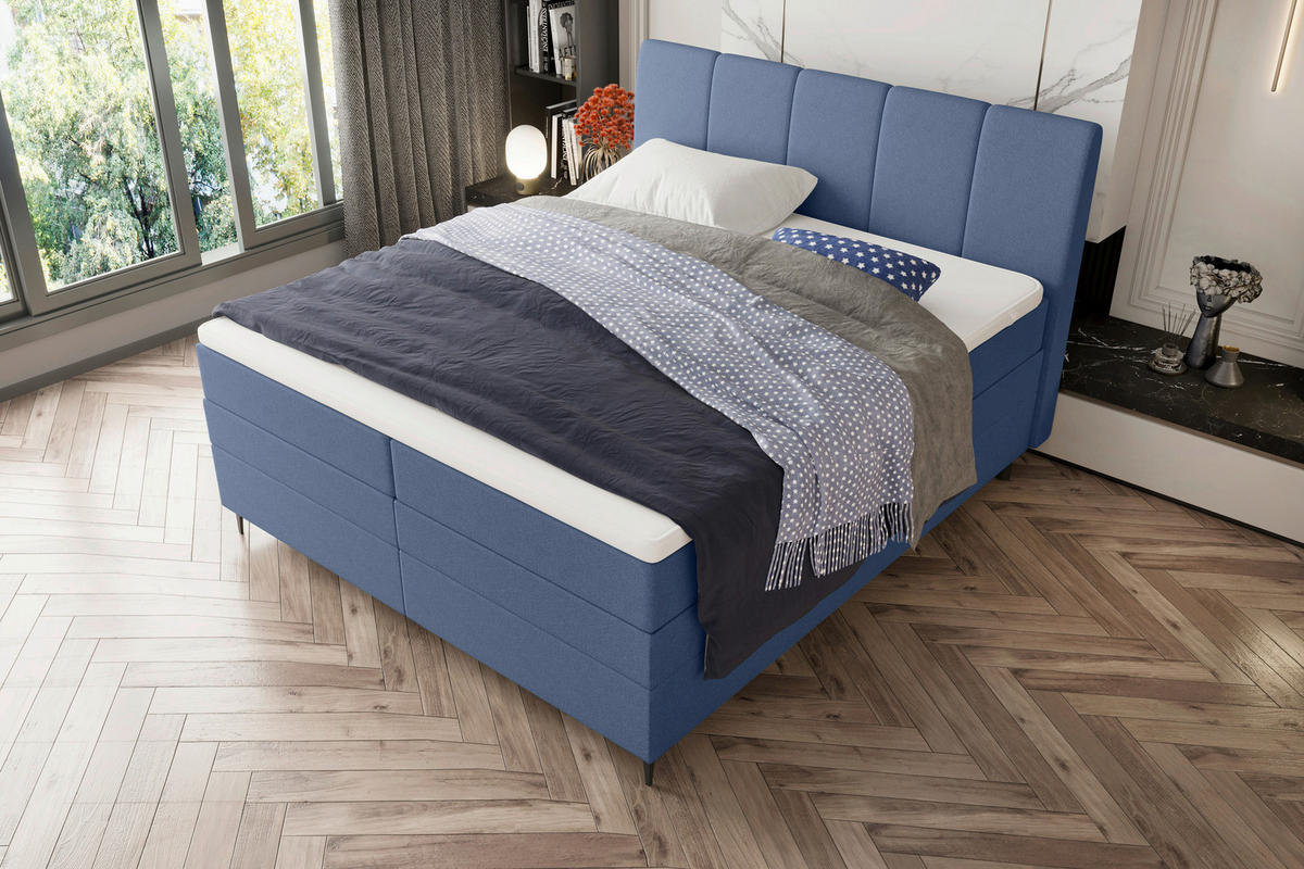 BOXSPRINGBETT 180/200 cm  in Blau  - Blau/Schwarz, KONVENTIONELL, Textil/Metall (180/200cm) - Boxxx