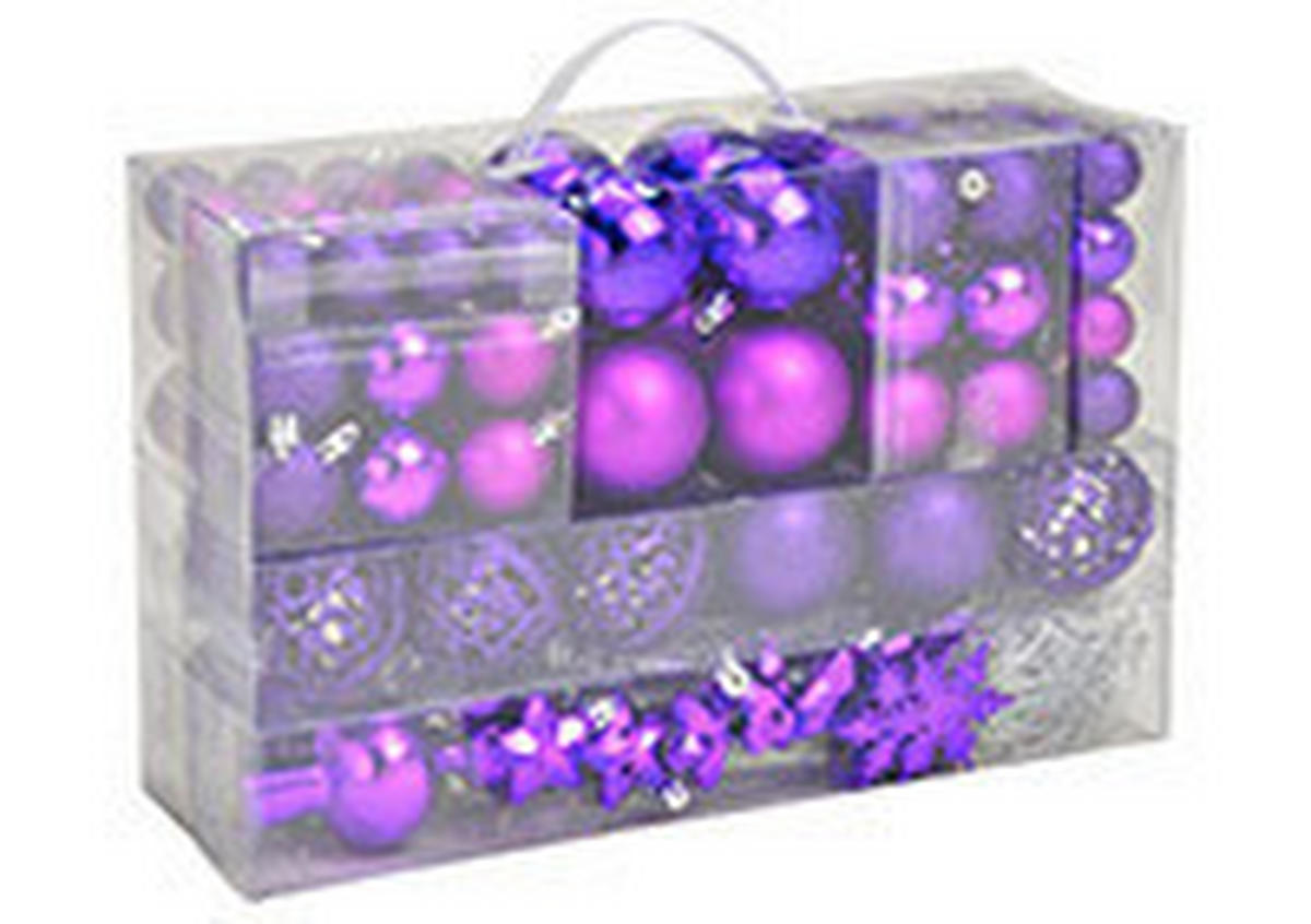 SADA VIANOČNÝCH GULÍ  111-dielne - lila, Basics, plast (35,8/23,4/12,0cm) - X-Mas
