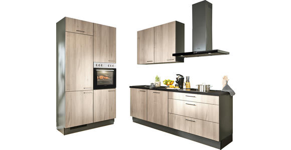 ECKKÜCHE 120/220 cm in Graphitfarben, Schwarz, Tannenholzfarben - Tannenholzfarben/Schwarz, Design, Holzwerkstoff/Metall (120/220cm) - Xora