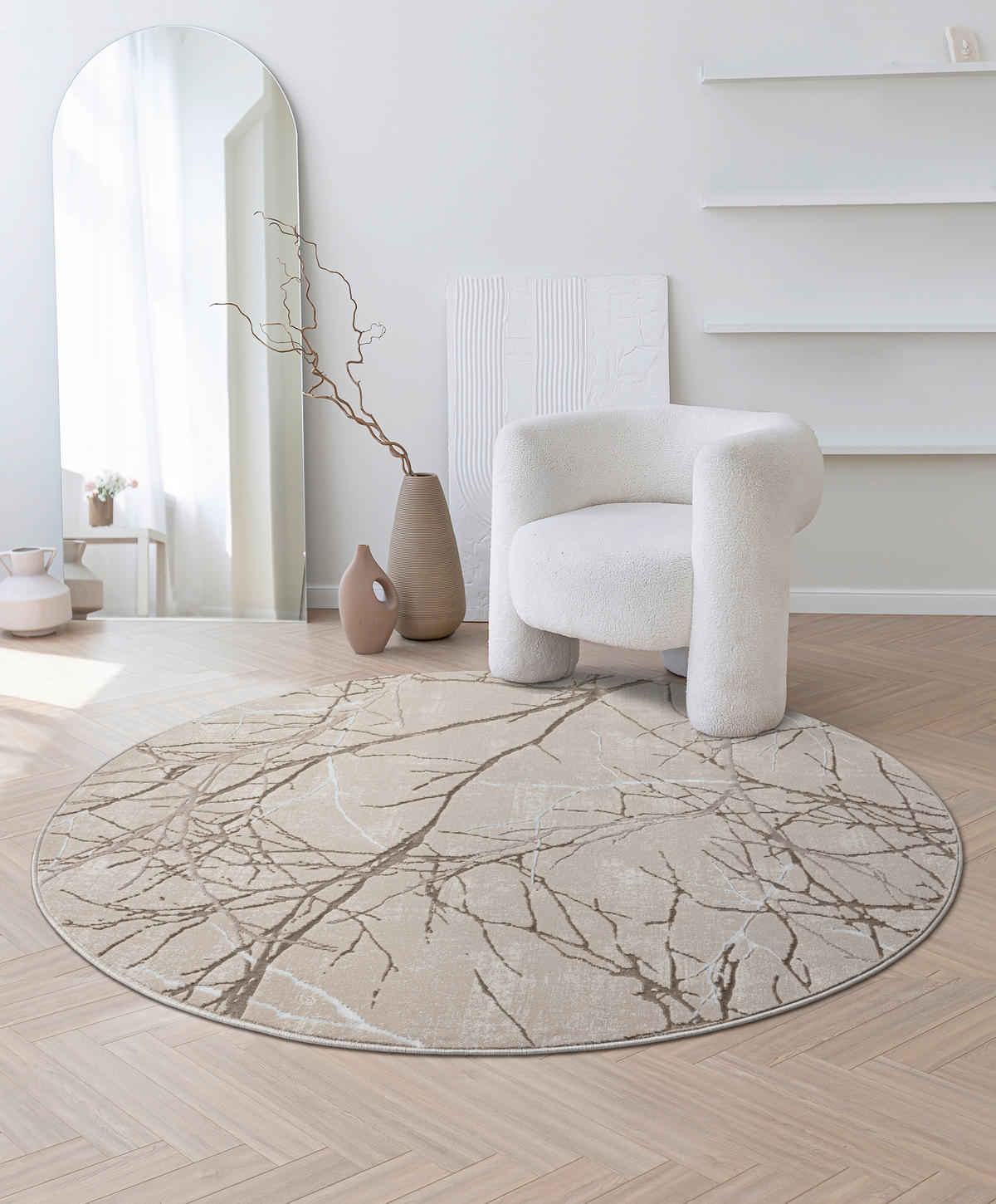 WEBTEPPICH Wohnzimmer 200 cm Creation Beige rund  - Beige, Basics, Textil (200cm) - Novel