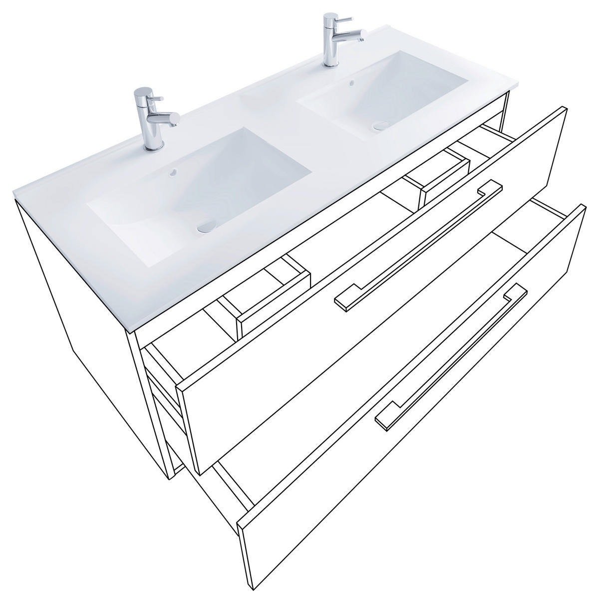 BADEZIMMER 4-teilig  in 145 cm  - Alufarben/Weiß, MODERN, Keramik/Holzwerkstoff (145cm) - MID.YOU
