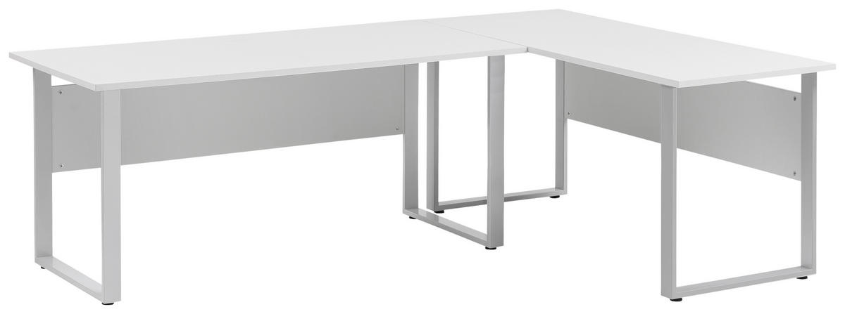 SCHREIBTISCH 160/235/73,2 cm  in Hellgrau  - Silberfarben/Hellgrau, MODERN, Holzwerkstoff/Metall (160/235/73,2cm) - MID.YOU