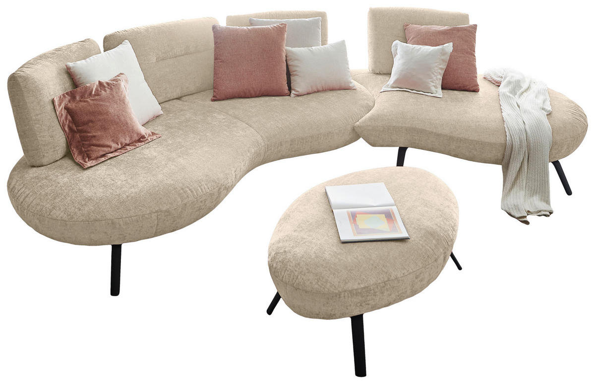 BIGSOFA Flachgewebe Creme  - Creme/Schwarz, Design, Textil/Metall (456/93/138cm) - Moderano