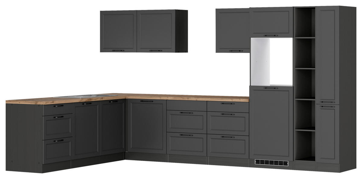 ECKKÜCHE 240/360 cm  in Grau, Eiche Wotan  - Eiche Wotan/Schwarz, LIFESTYLE, Holzwerkstoff/Metall (240/360cm) - Held