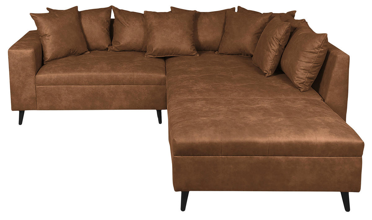 Ecksofa inkl. Hocker Braun Mikrofaser  - Schwarz/Braun, Design, Holz/Textil (247/174cm) - MID.YOU