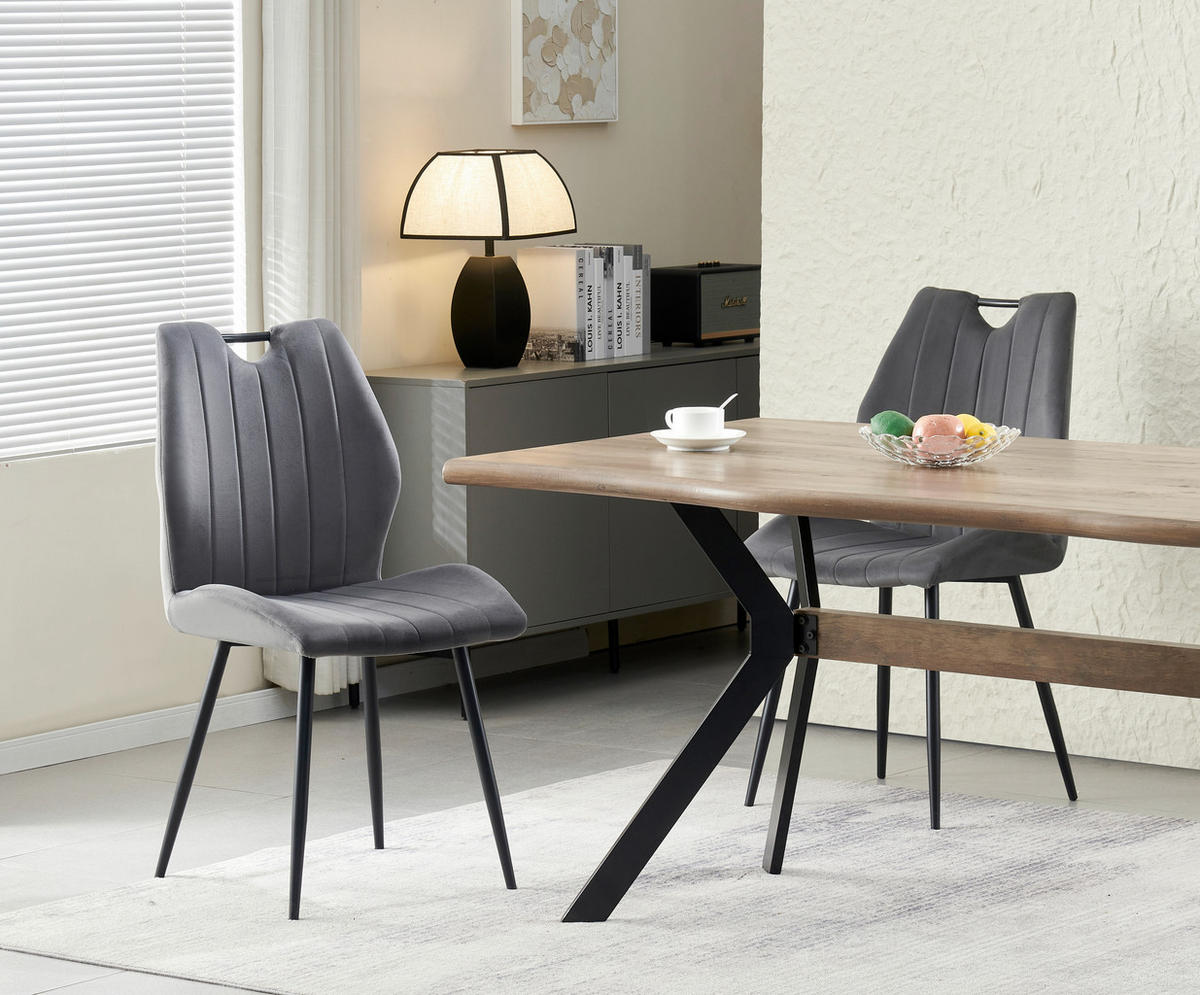 STUHL-SET 2 Stück  in Webstoff  - Anthrazit/Schwarz, MODERN, Textil/Metall (52/75/58cm) - MID.YOU