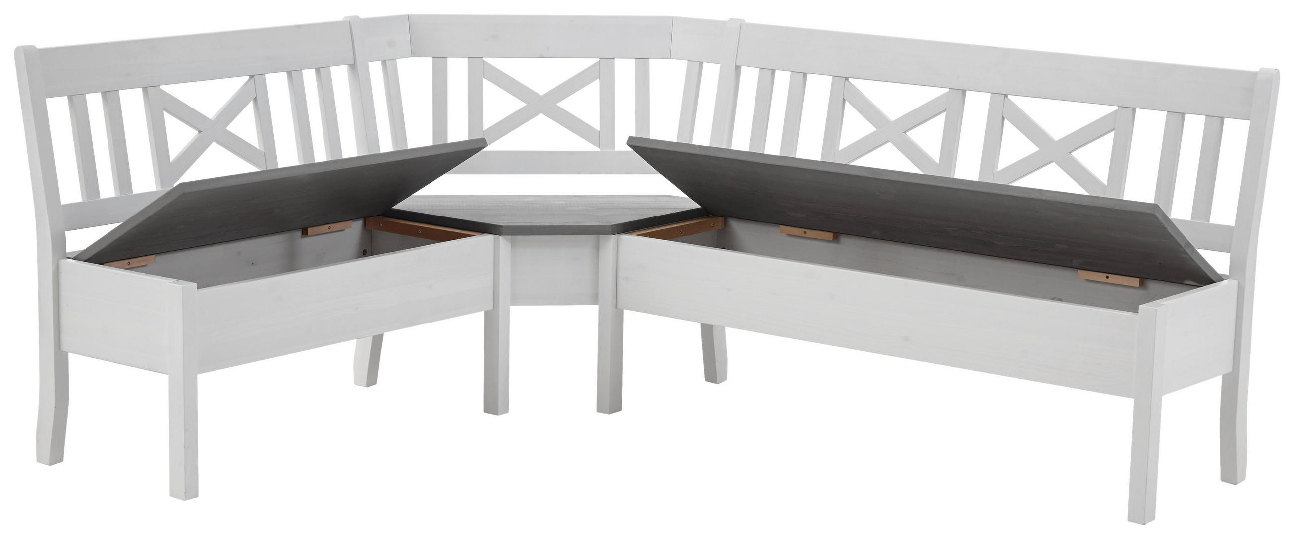 ECKBANK 213/170 cm Grau, Weiß Kiefer massiv   - Weiß/Grau, ROMANTIK / LANDHAUS, Holz (213/170cm) - Boxxx