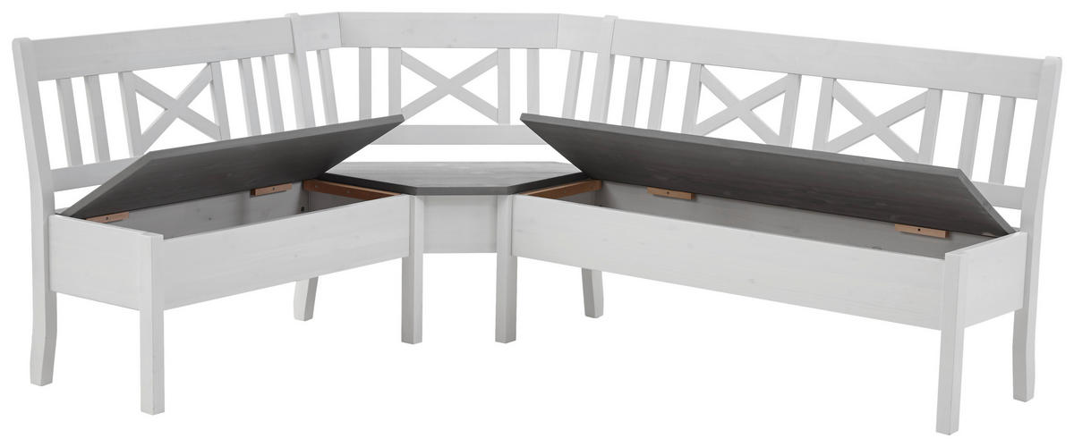 ECKBANK 213/170 cm Grau, Weiß Kiefer massiv   - Weiß/Grau, ROMANTIK / LANDHAUS, Holz (213/170cm) - Boxxx