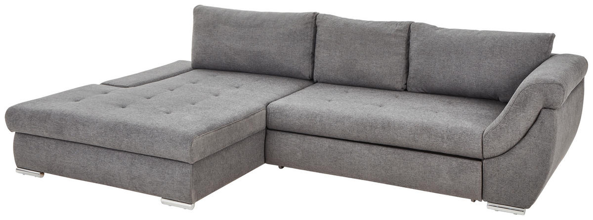 ECKSOFA in Flachgewebe Grau  - Silberfarben/Grau, Design, Textil/Metall (174/306cm) - MID.YOU
