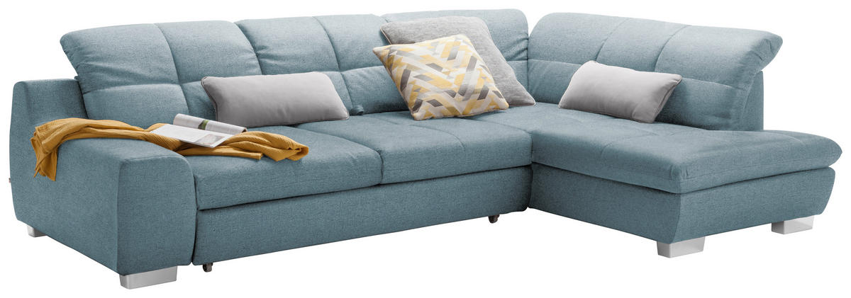 ECKSOFA Hellblau Flachgewebe  - Chromfarben/Hellblau, Design, Kunststoff/Textil (292/212cm) - SetOne by Musterring