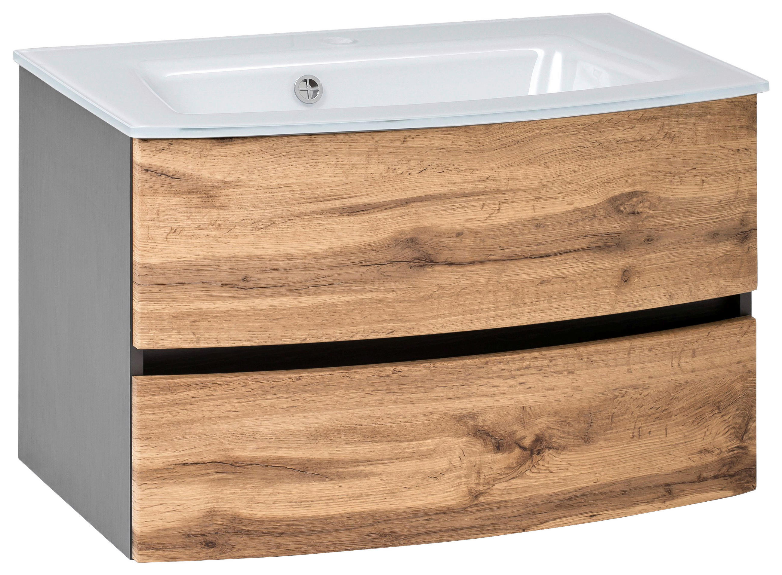 WASCHTISCHKOMBI 80 cm  - Weiss/Eichefarben, Konventionell, Glas/Holzwerkstoff (80cm) - Held
