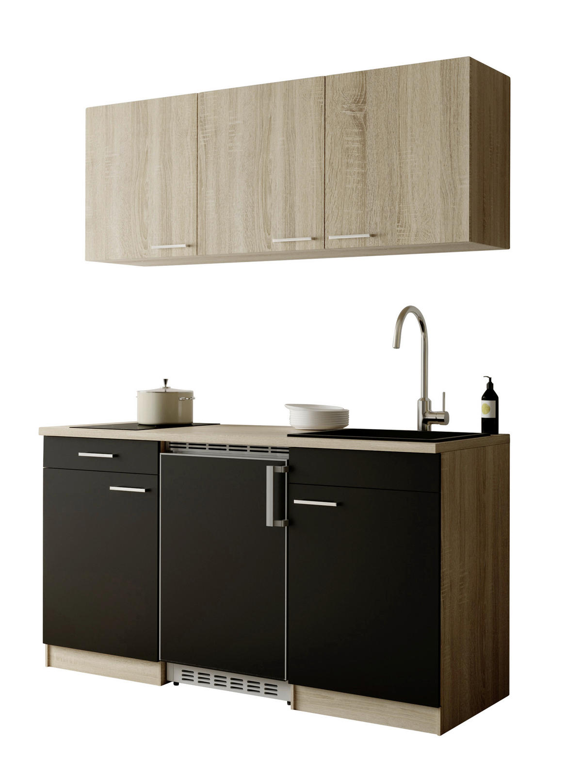 MAJHNA KUHINJA - črna/barve hrasta, Design, umetna masa/leseni material (150cm) - Respekta