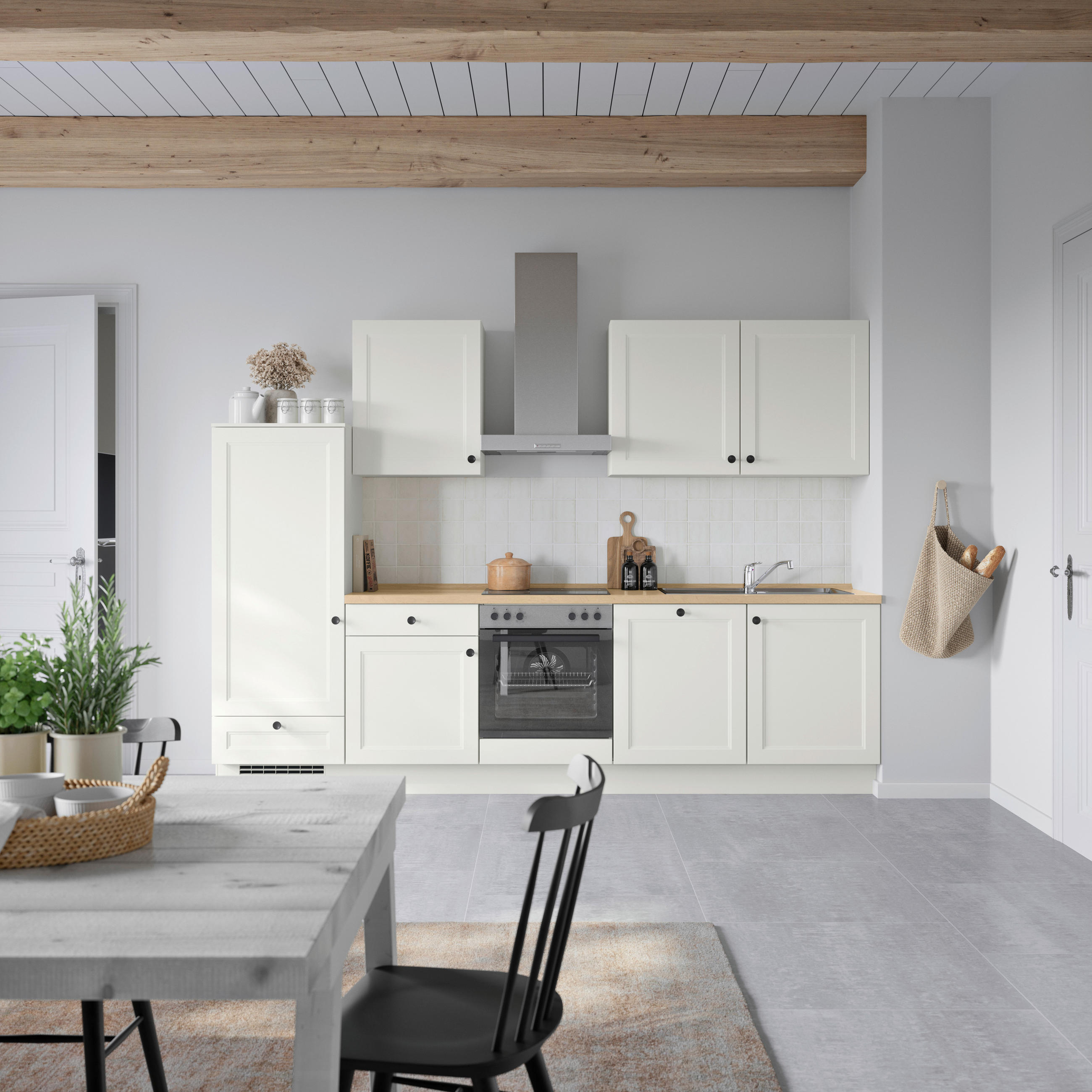 KÜCHENBLOCK 300 cm   in Weiß, Eichefarben  - Eichefarben/Schwarz, MODERN, Holzwerkstoff/Metall (300cm) - Nobilia