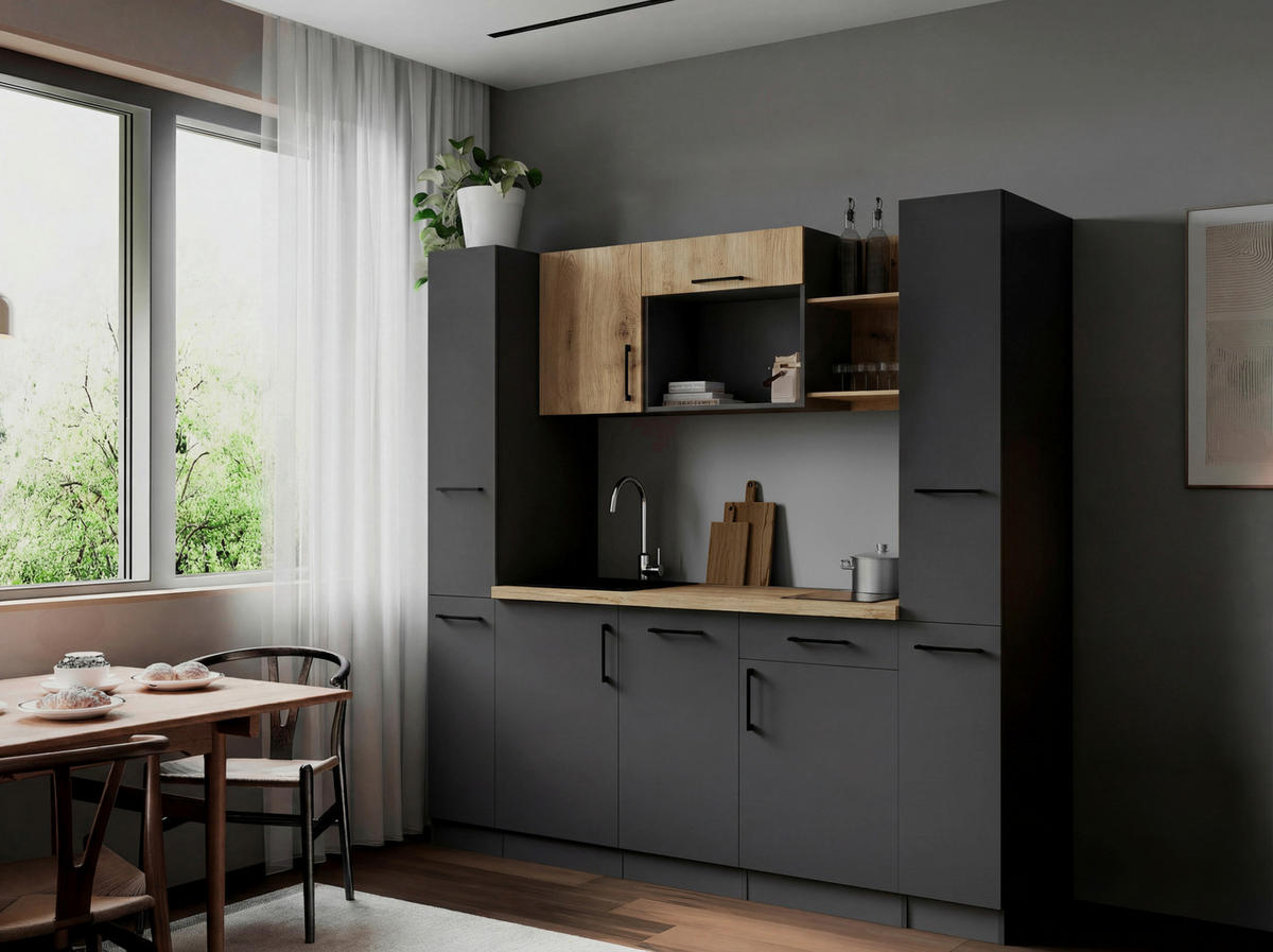 MODULKÖK 205 cm   i grå, ek Artisan  - ek Artisan/grå, Trend, metall/trämaterial (205cm) - Respekta