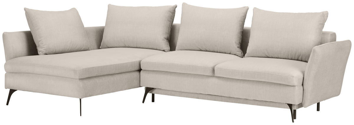 ECKSOFA inkl.Funktionen Beige Webstoff  - Beige/Schwarz, Design, Textil/Metall (182/280cm)
