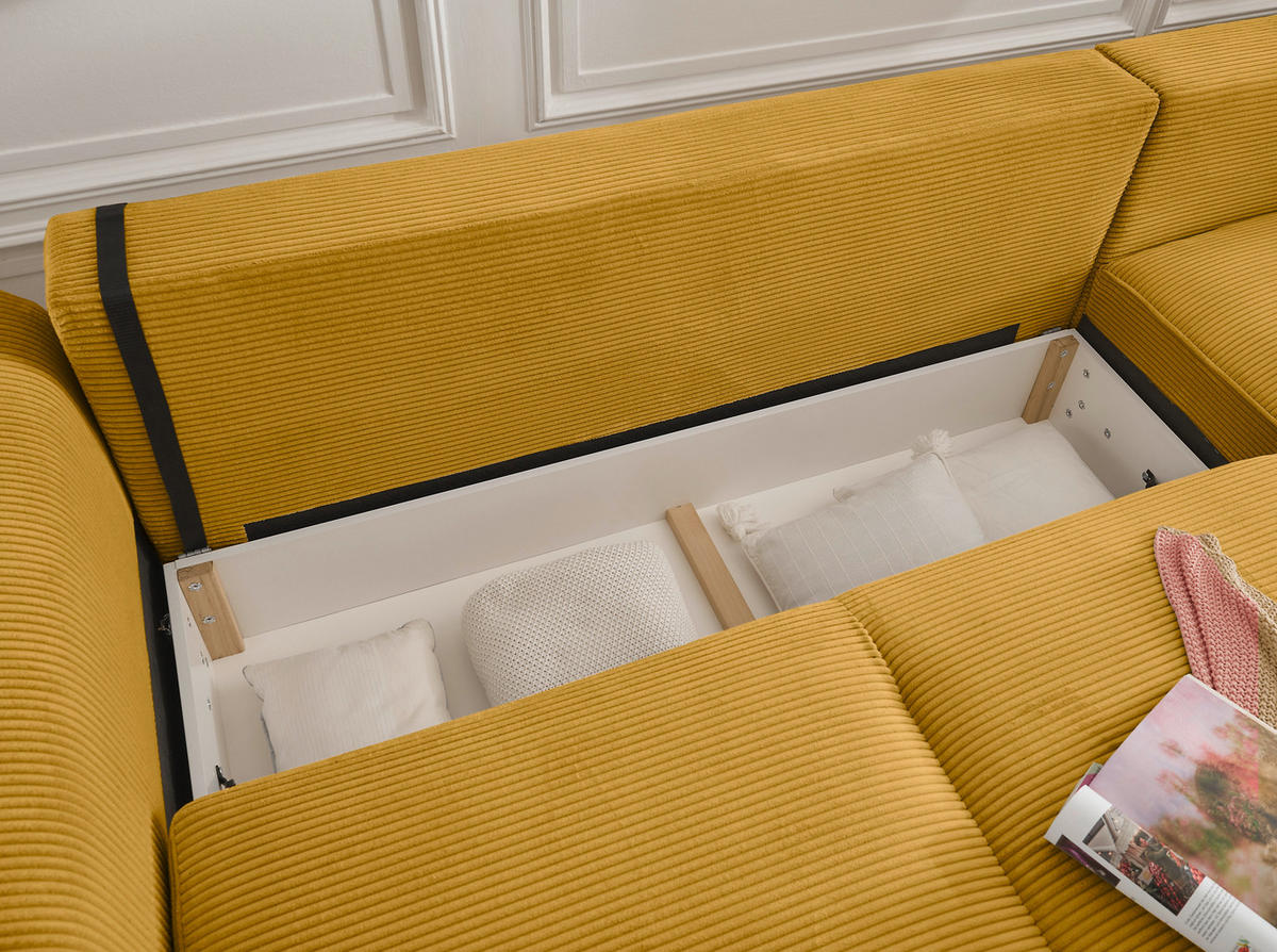 ECKSOFA Gelb Cord  - Gelb/Schwarz, KONVENTIONELL, Kunststoff/Textil (318/197cm) - Hom`in