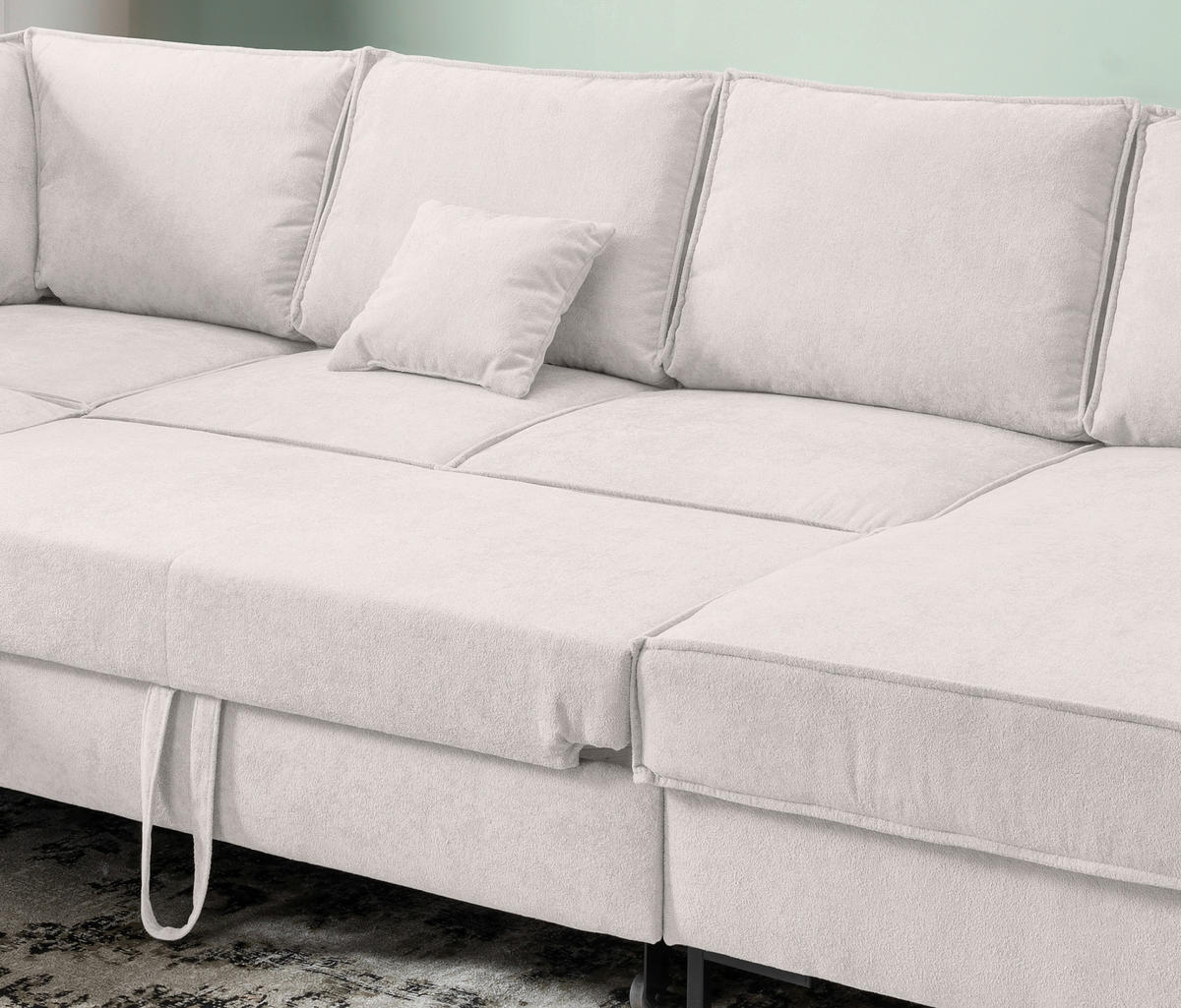 SJEDEĆA GARNITURA tekstil  bež   - bež/crna, Moderno, tekstil/metal (198/309/150cm) - MID.YOU