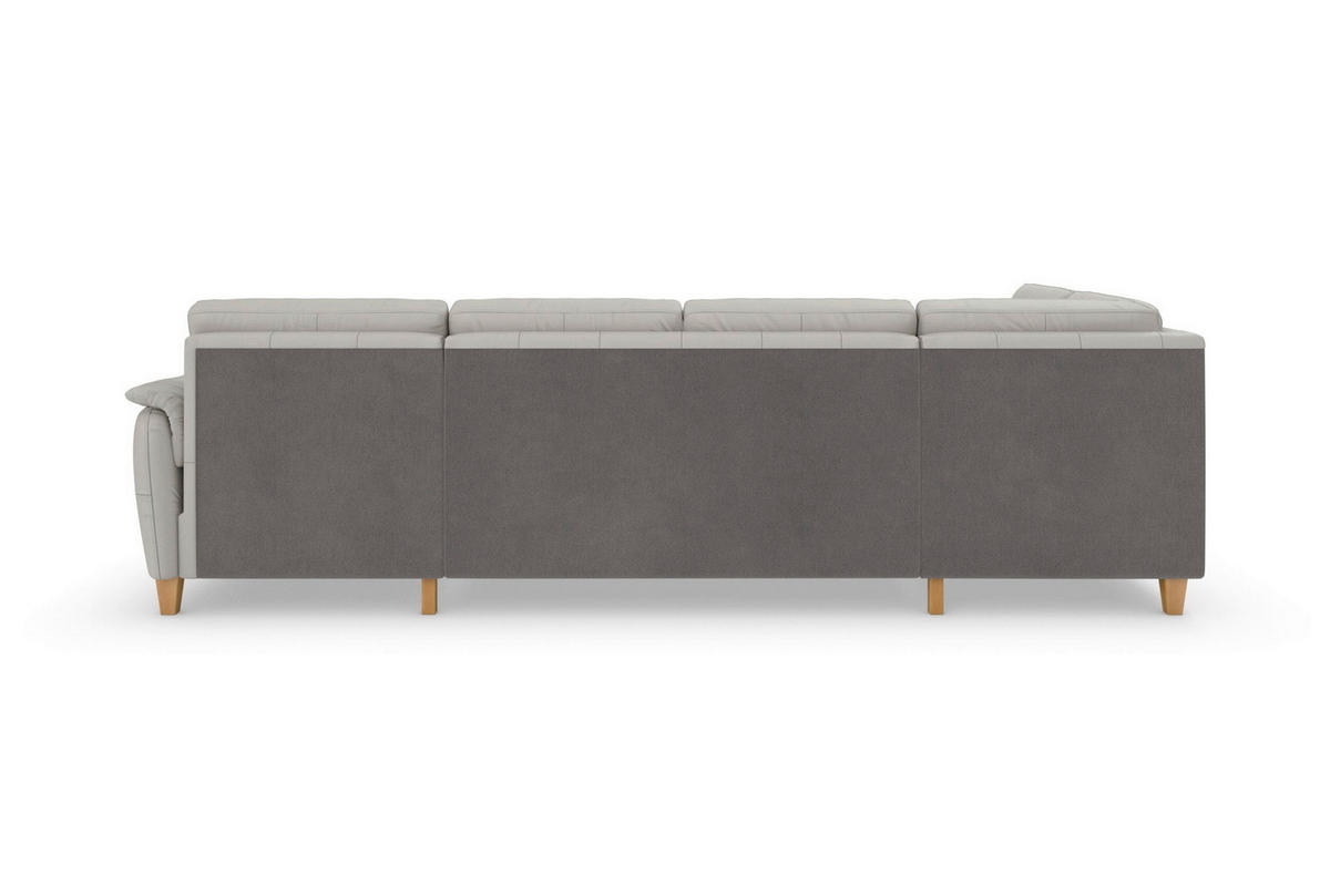 WOHNLANDSCHAFT PALMERA E Hellgrau Echtleder  - Eichefarben/Hellgrau, Basics, Leder/Holz (212/308/163cm) - Sit & More