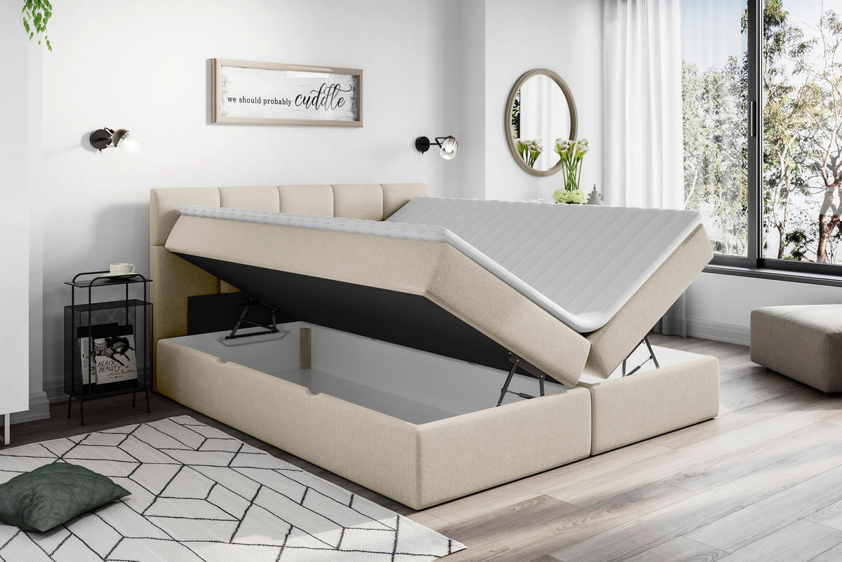 BOXBETT 200/220 cm  in Creme  - Creme/Schwarz, LIFESTYLE, Holz/Holzwerkstoff (200/220cm) - Livetastic