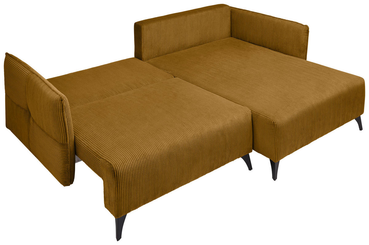 ECKSOFA Senfgelb Cord  - Senfgelb/Schwarz, Design, Textil/Metall (254/175cm) - Stylife