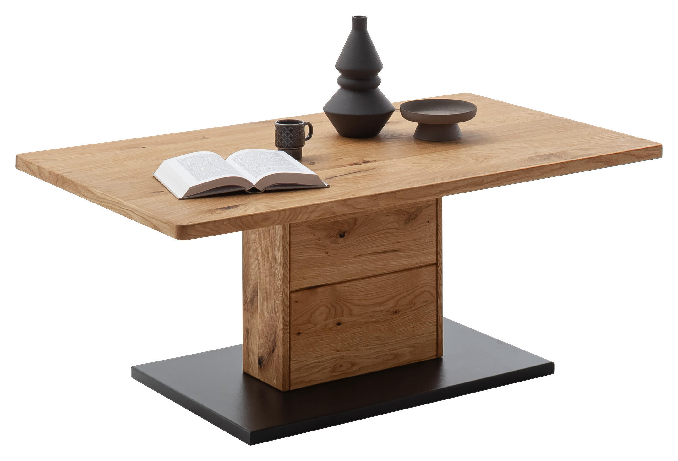 Thumbnail - Mid.you Couchtisch Nairobi, Wildeiche, Holz, Holzwerkstoff, Wildeiche, furniert, massiv, rechteckig, Säule, 45x65x110 cm...