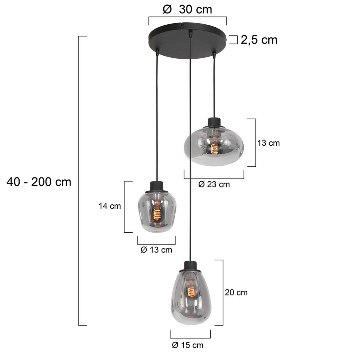PENDELLEUCHTE  50/60-350/50 cm   - Schwarz, Trend, Glas/Metall (50/60-350/50cm)