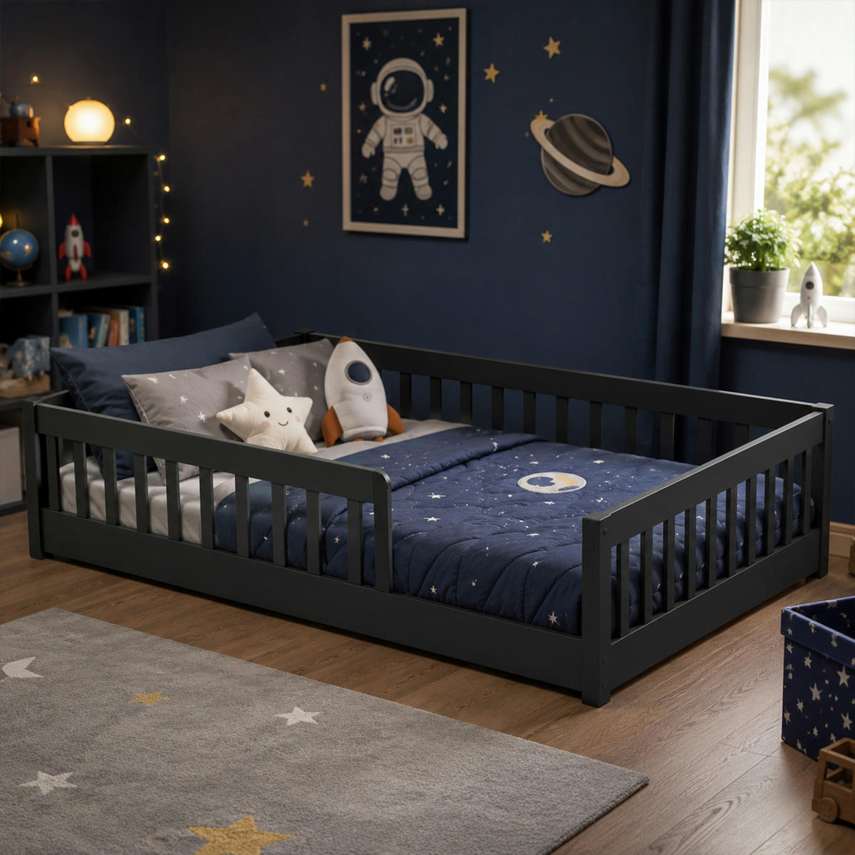 BODENBETT. 140/200 cm  in Anthrazit  - Anthrazit/Naturfarben, KONVENTIONELL, Holz (140/200cm) - Carryhome