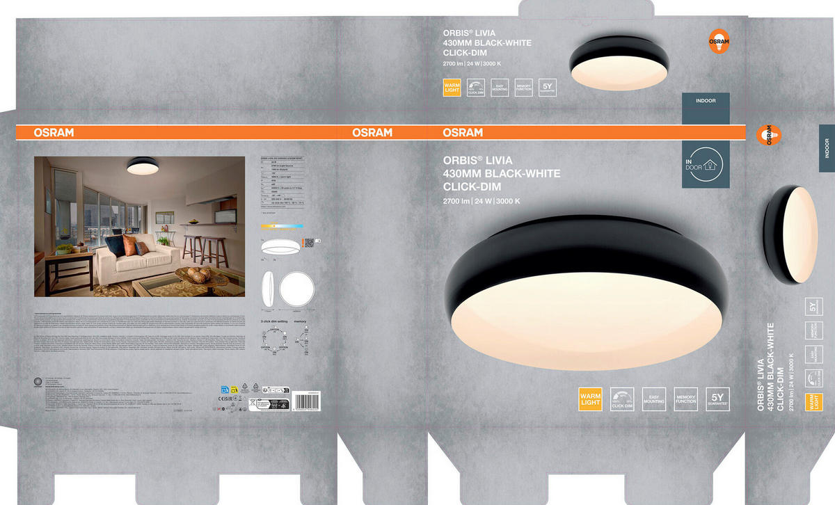 LED-DECKENLEUCHTE 43/11.5 cm   - Design, Kunststoff/Metall (43/11.5cm) - Osram