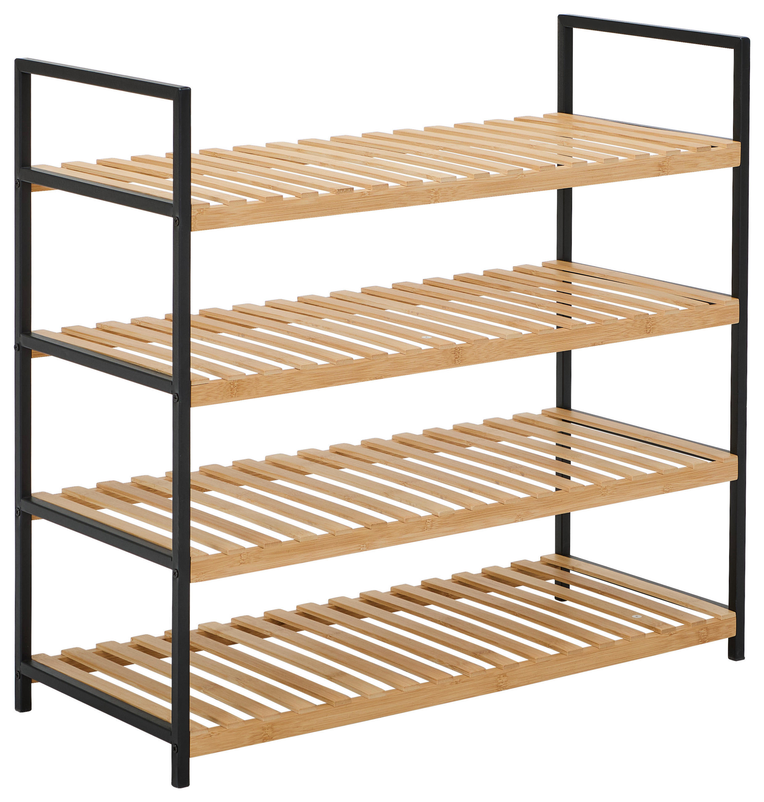 SCHUHREGAL Naturfarben, Schwarz  - Schwarz/Naturfarben, Basics, Naturmaterialien/Metall (70/64,5/30cm) - Carryhome