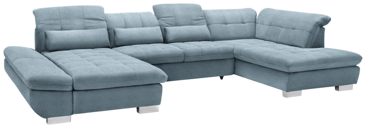 WOHNLANDSCHAFT in Mikrofaser Hellblau  - Chromfarben/Hellblau, Design, Kunststoff/Textil (204/350/211cm) - Xora
