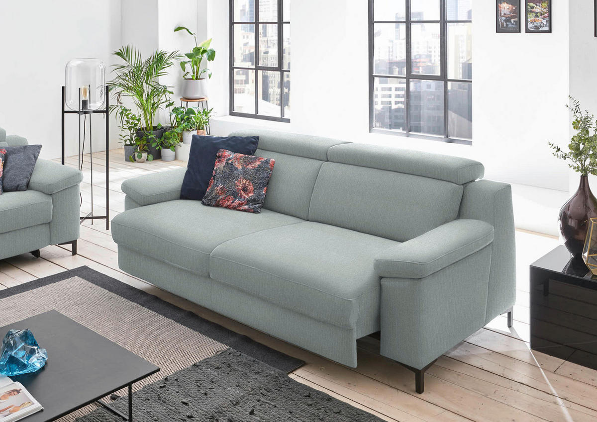 3-SITZER-SOFA in Chenille Salbeigrün  - Salbeigrün/Schwarz, Design, Textil/Metall (230/104/104cm) - Valdera