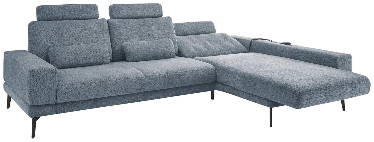 ECKSOFA Blau Chenille  - Blau/Schwarz, KONVENTIONELL, Textil/Metall (294/184cm) - SetOne by Musterring