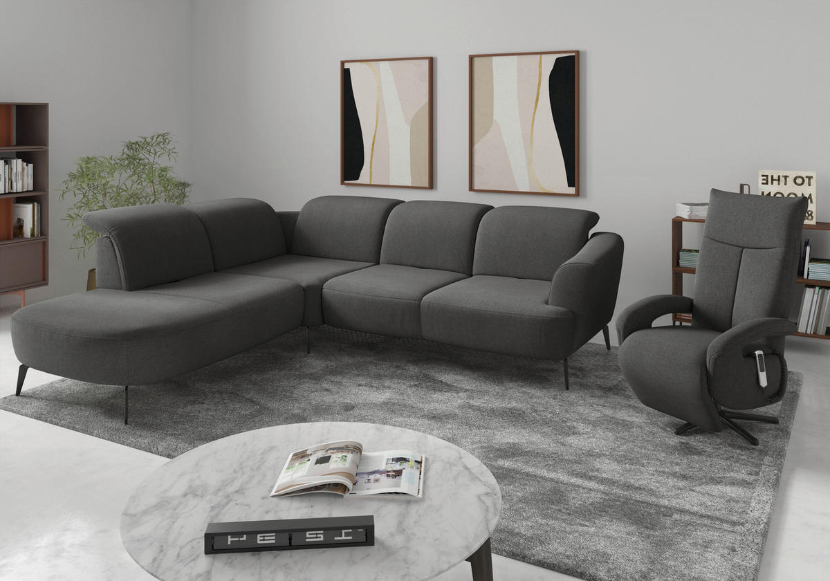 ECKSOFA in Mikrofaser Schlammfarben  - Schlammfarben/Schwarz, Konventionell, Textil/Metall (267/300cm) - Sit & More