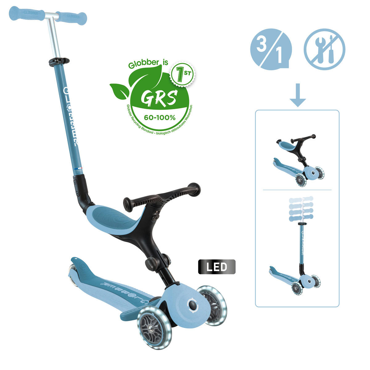 LAUFRAD GO-UP ACTIVE LIGHTS ECO 3IN1 - Blau/Beere, LIFESTYLE, Kunststoff/Metall (67cm) - GLOBBER