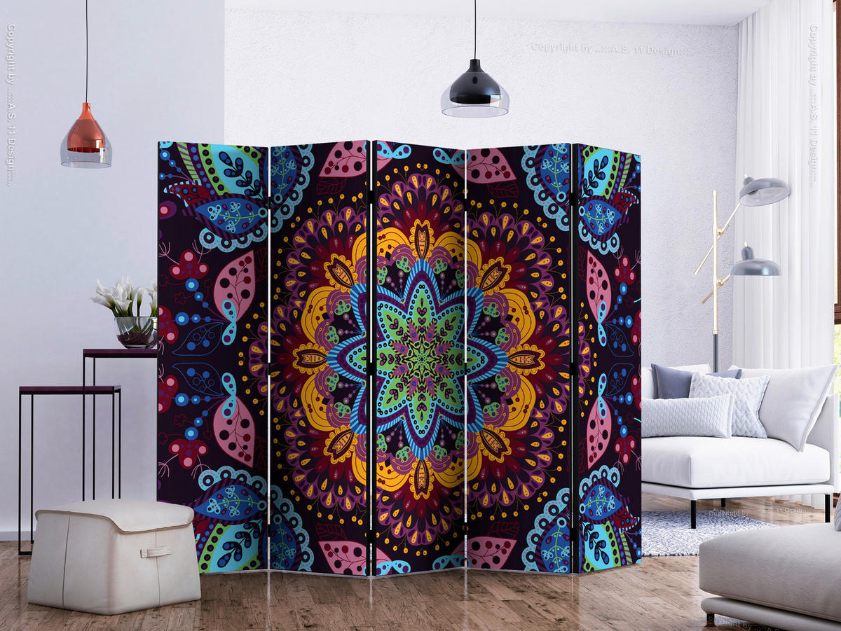 PARAVENT mit 5  Flügel - Multicolor, Basics, Holz/Textil (225/172/3cm) - artgeist