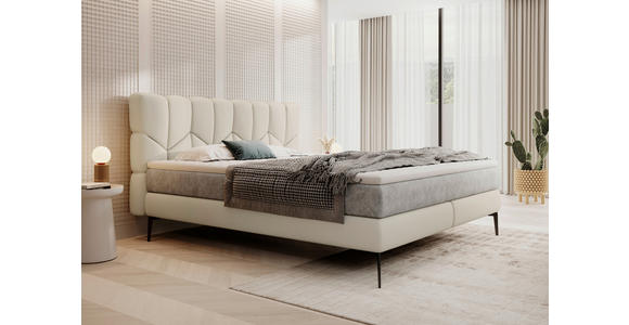 BOXSPRINGBETT 180/200 cm  in Creme  - Creme/Schwarz, Design, Leder/Textil (180/200cm) - Esposa