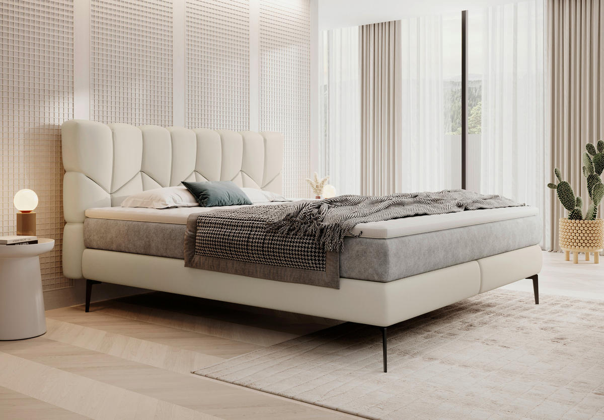 BOXSPRINGBETT 180/200 cm  in Creme  - Creme/Schwarz, Design, Leder/Textil (180/200cm) - Esposa