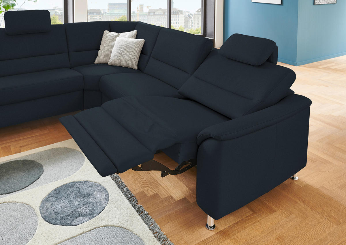ECKSOFA in Echtleder Dunkelblau  - Alufarben/Dunkelblau, Basics, Leder/Metall (249/290cm) - Beldomo Premium