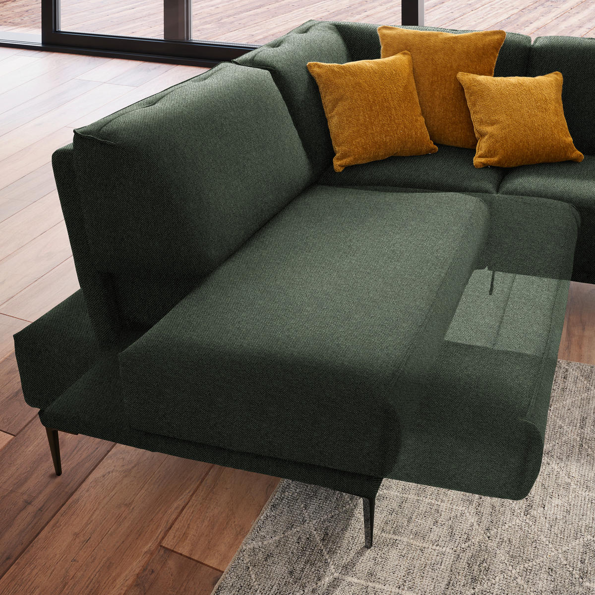 ECKSOFA in Flachgewebe Grün  - Schwarz/Grün, Design, Textil/Metall (210/260cm) - Johann Jakob