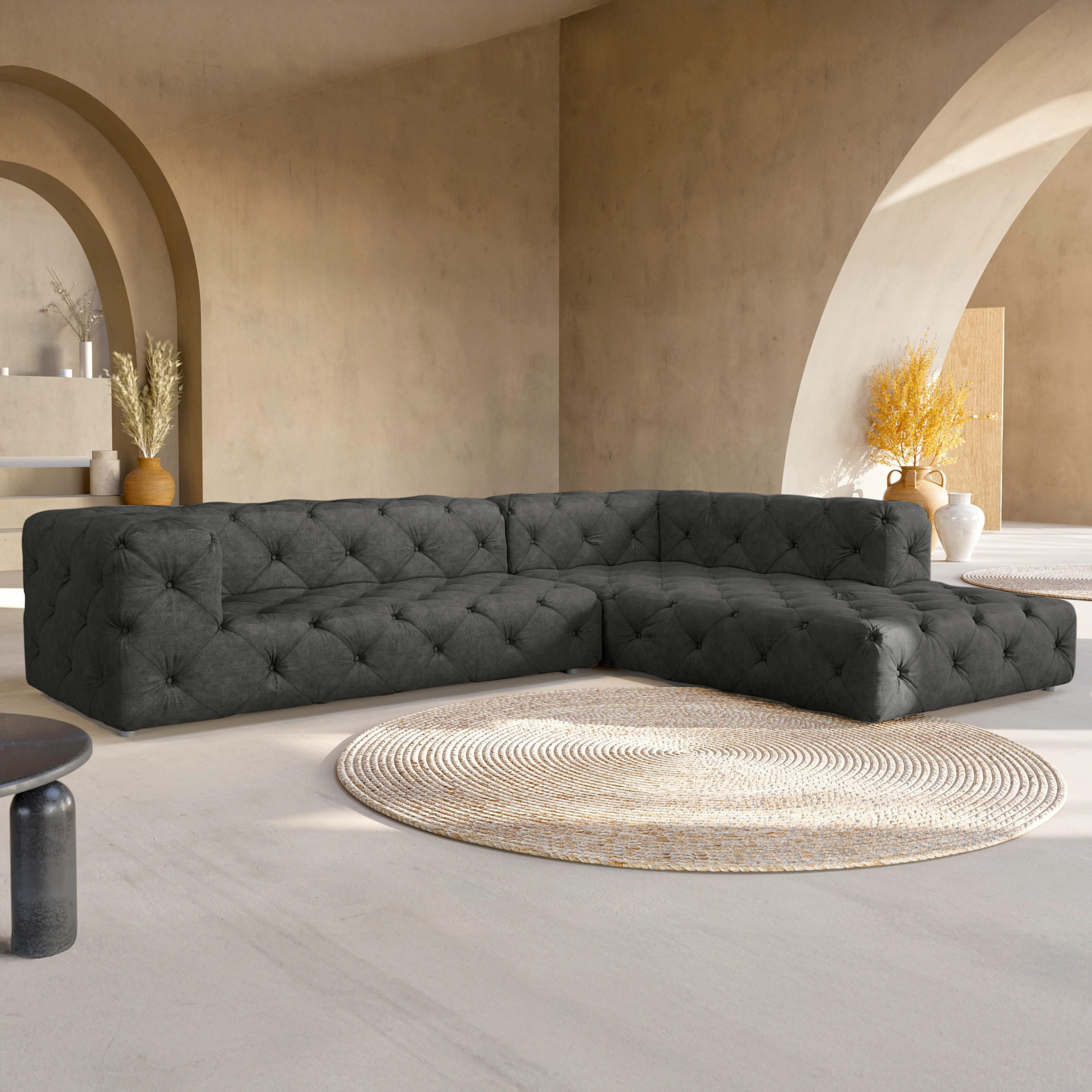 ECKSOFA Fresco in Mikrofaser Anthrazit  325/228 cm  - Anthrazit/Schwarz, Design, Kunststoff/Textil (325/228cm) - P & B