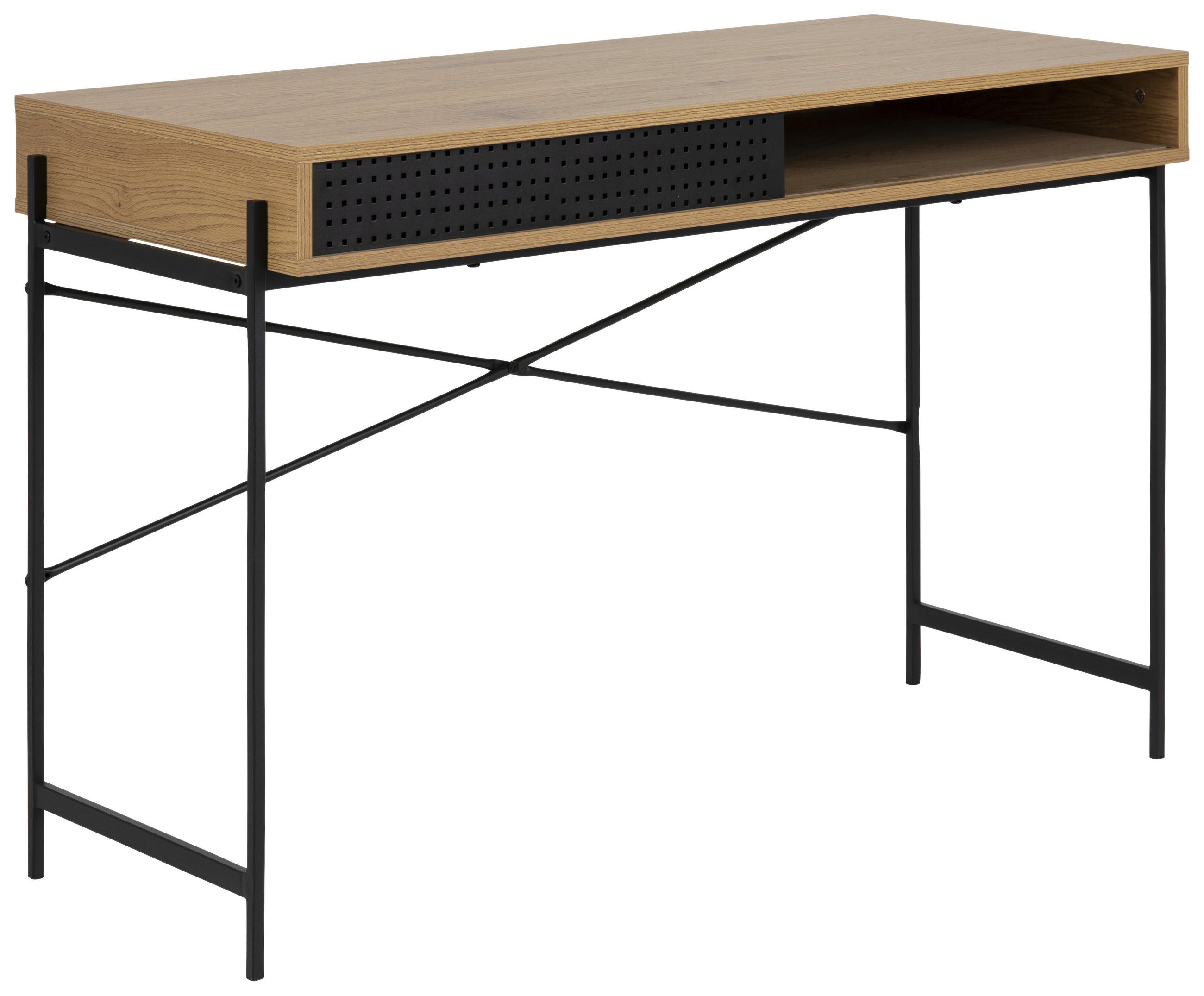 SCHREIBTISCH 110/50/75 cm  in Schwarz, Eichefarben  - Eichefarben/Schwarz, MODERN, Holzwerkstoff/Metall (110/50/75cm)