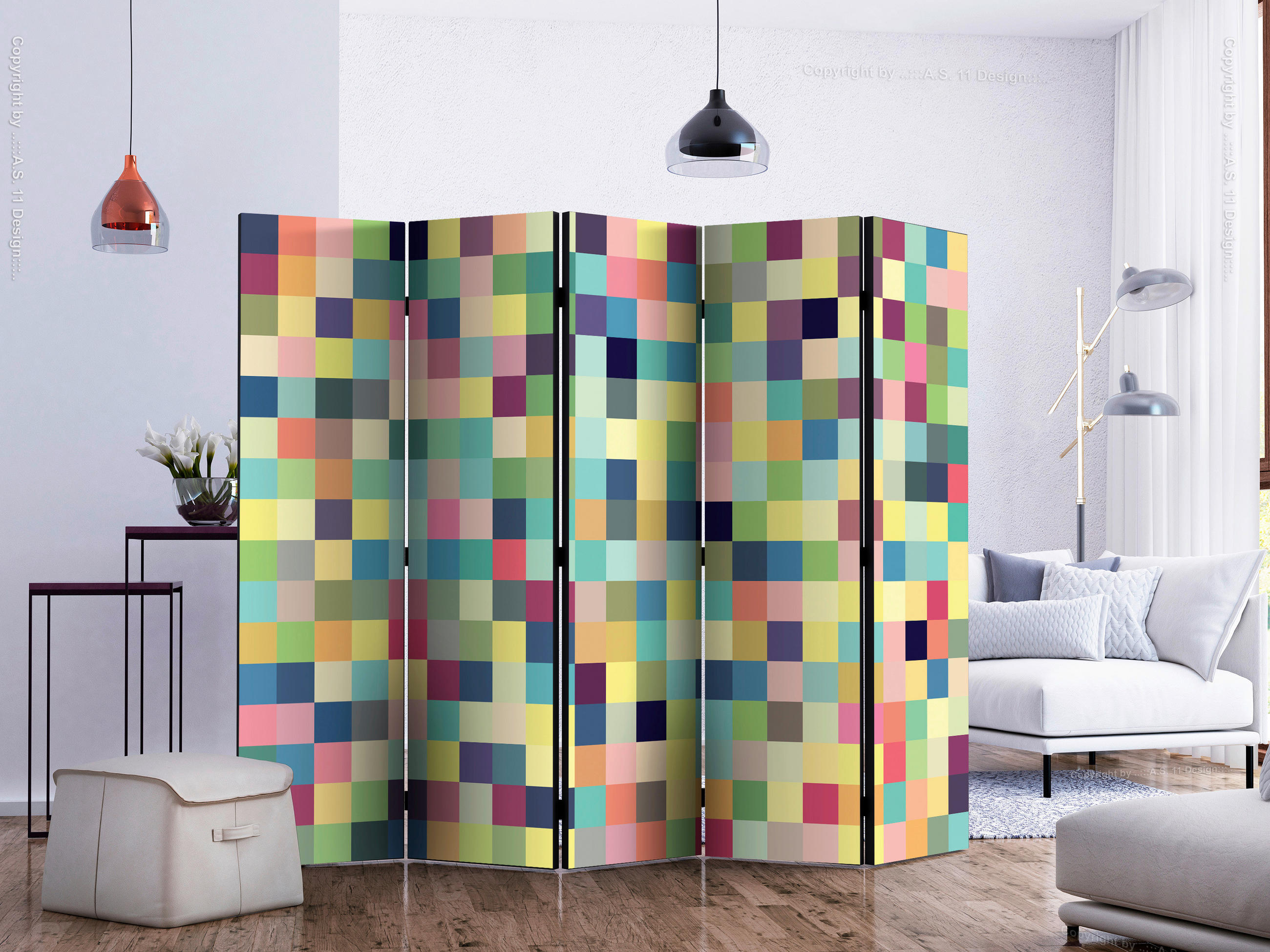 SKÄRMVÄGG  i trä, textil  multicolor  - multicolor, Basics, trä/textil (225/172/3cm) - artgeist
