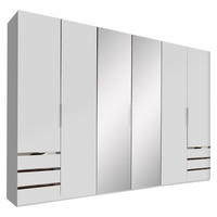 DREHTÜRENSCHRANK 300/216/58 cm 6-türig Silberfarben, Weiß  - Chromfarben/Silberfarben, MODERN, Glas/Holzwerkstoff (300/216/58cm) - MID.YOU