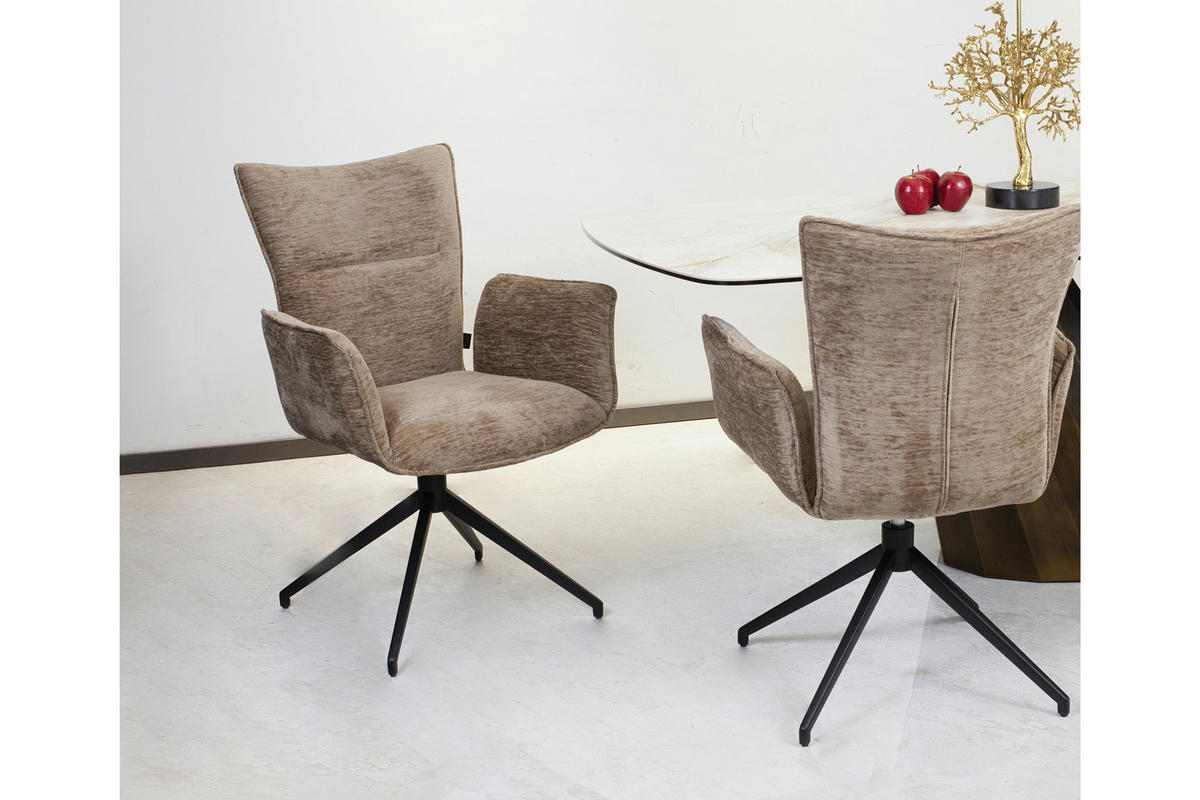 ARMLEHNSTUHL  Wippfunktion, Sitzfläche 360° drehbar Webstoff  - Schwarz/Braun, Design, Textil/Metall (62/92/66cm) - Stylife