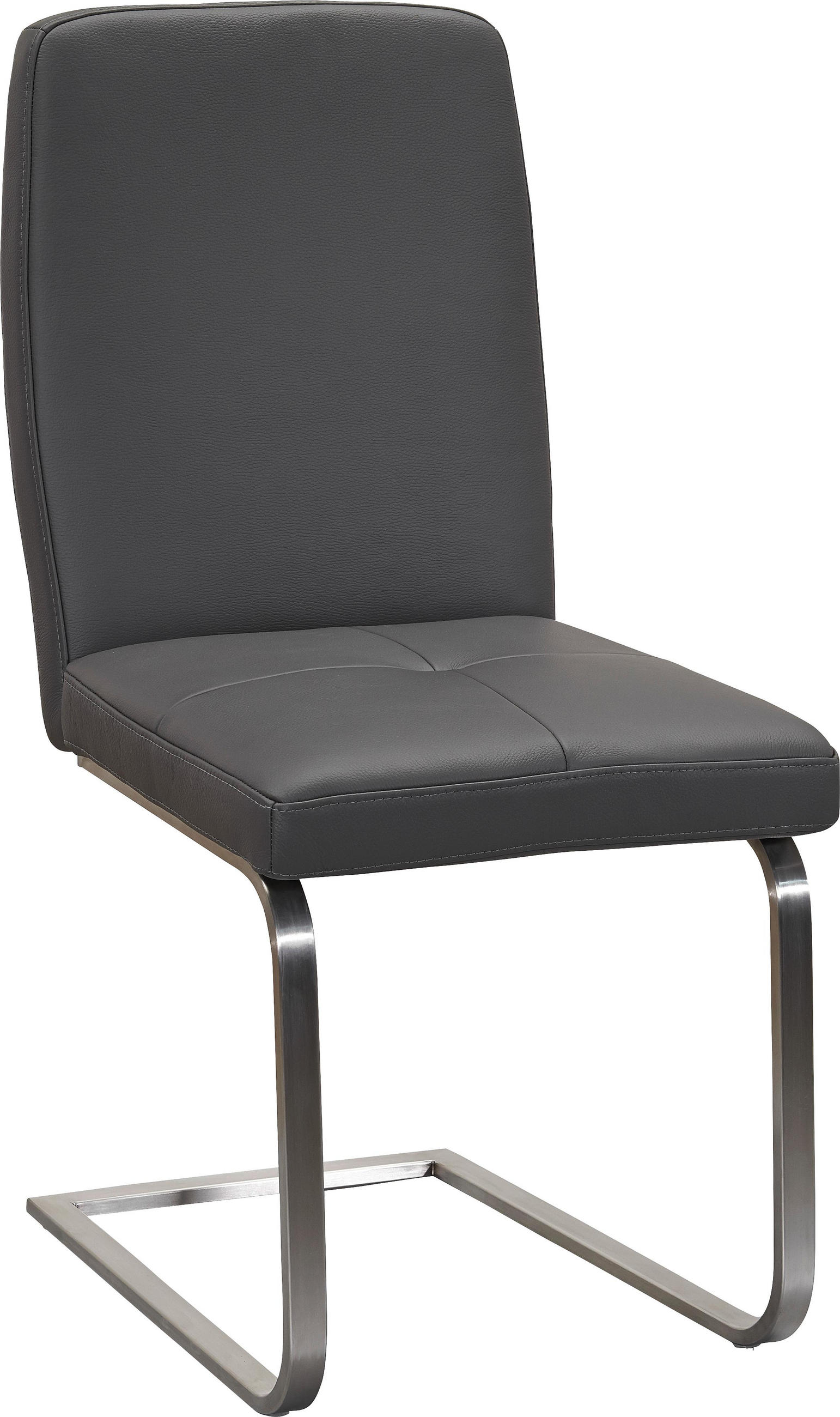 Schwingstuhl in Metall, Leder Grau, Edelstahlfarben