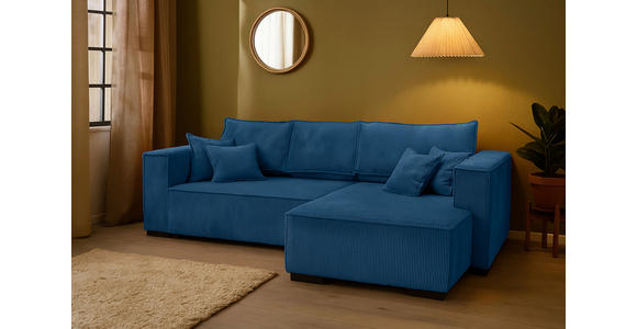 ECKSOFA Blau Cord - Blau/Braun, KONVENTIONELL, Holz/Textil (230/190cm) - Carryhome